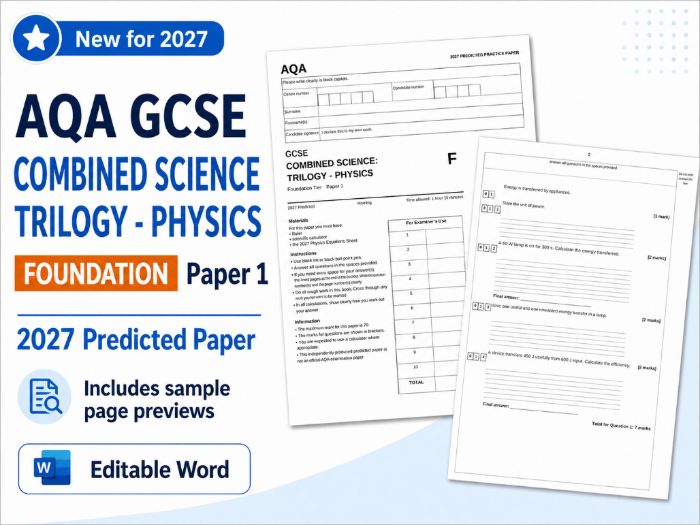 AQA GCSE Physics Paper 1 Predicted Paper 2027 + Mark Scheme Foundation