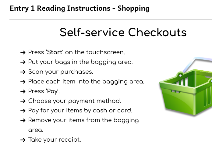 Reading Instructions - ESOL Entry 1 - Shopping