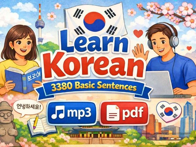 Learn Korean with 3,380 Real-Life Sentences(MP3 files, PDF)