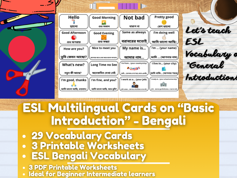 ESL Multilingual Vocabulary Flashcards - General Introductions - Bengali