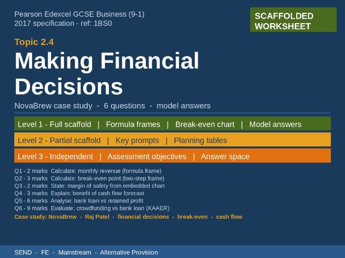 Edexcel GCSE Business | 2.4 Making Financial Decisions | SEND Scaffolded Worksheet