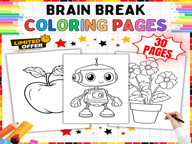 30 Colouring Pages - Fun Brain Break Worksheets | Morning Work Activity | Classroom Art Printables