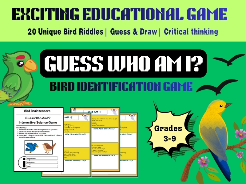 Bird Identification Game: "Who Am I?" Interactive Riddles & Activities | Ornithology & Science