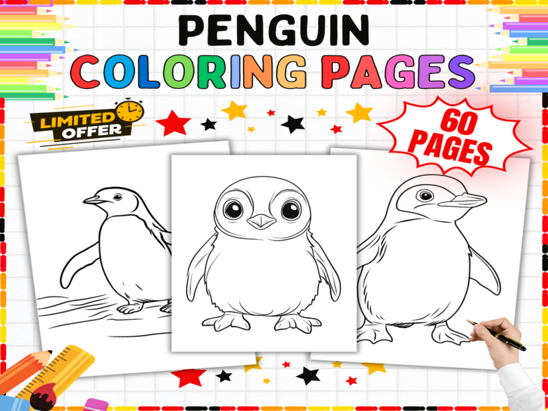 Penguin Coloring Pages | Adorable Baby Penguin Printables for Kids | Winter Animals Art Worksheets