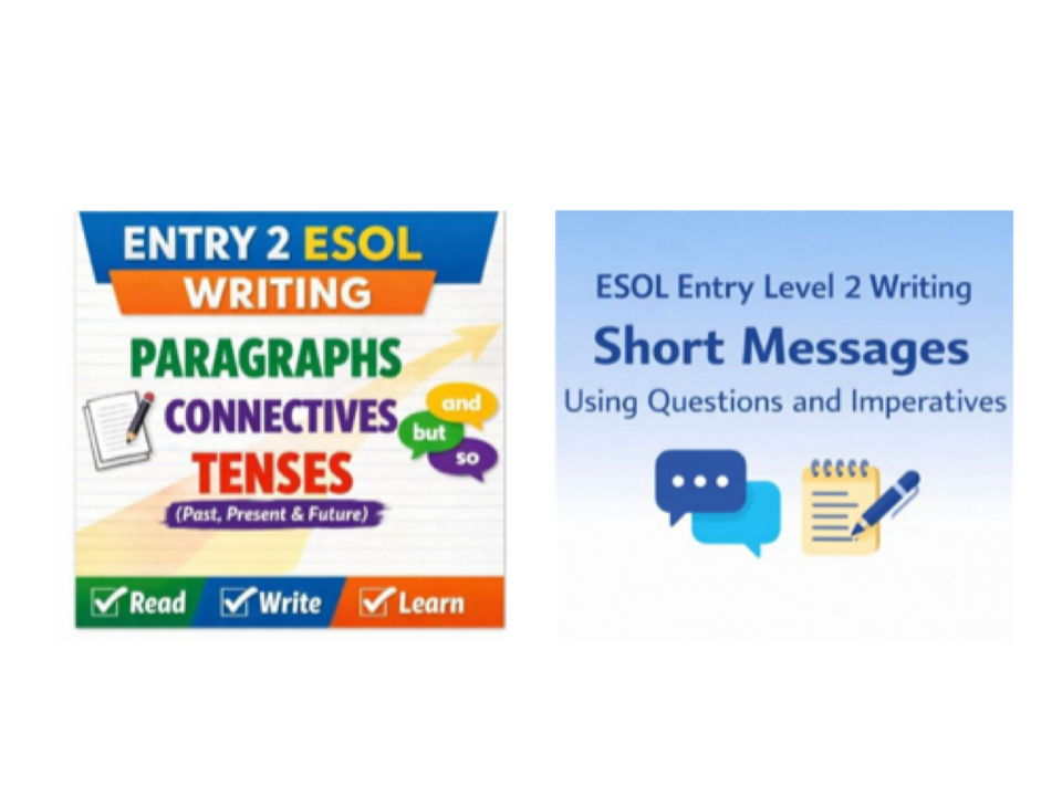2 Writing Bundle | Short Messages, Connectives & Tenses | Adult ESOL | Functional Skills