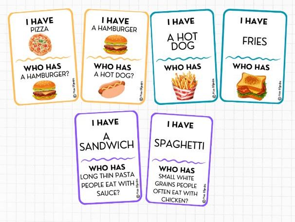 I Have Who Has Food and Drinks Vocabulary Game | ESL Speaking and Listening Activity | Everyday Food