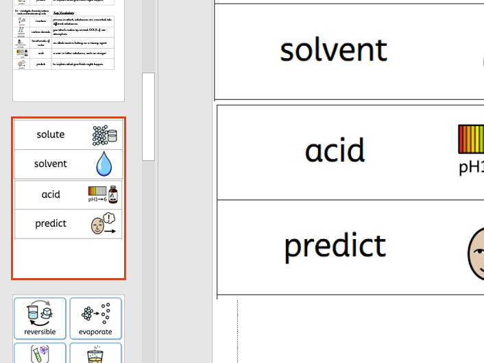 Year 5 Science Changes of Materials widgit Key Vocabulary