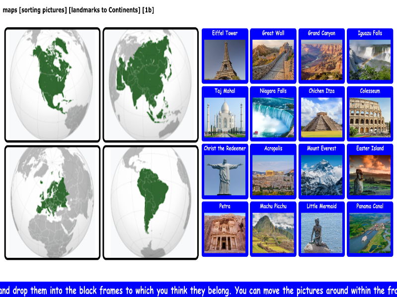 maps [sorting pictures] [landmarks to Continents] [1b]