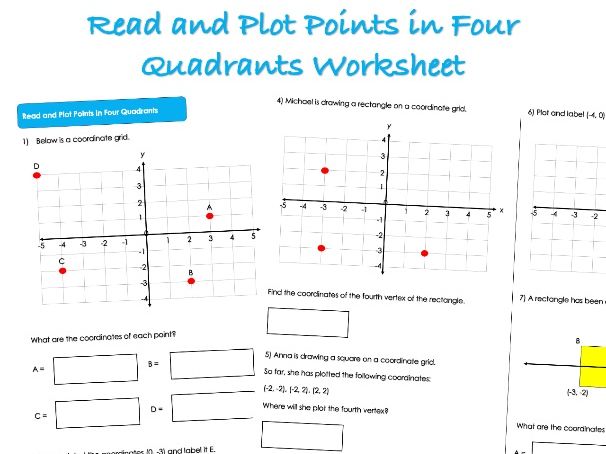 Position and Direction Worksheet - Read and Plot Points in Four Quadrants