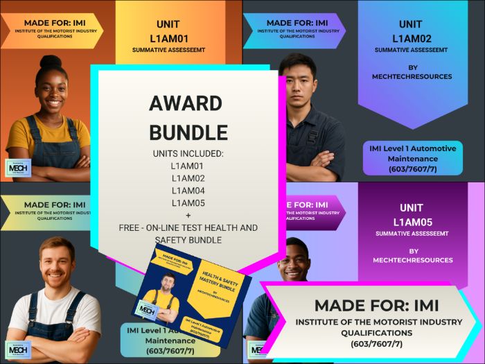 IMI Level 1 Motor Mechanics Summative Assessment AWARD Bundle (Units 01, 02, 04, 05 + BONUS H&S)