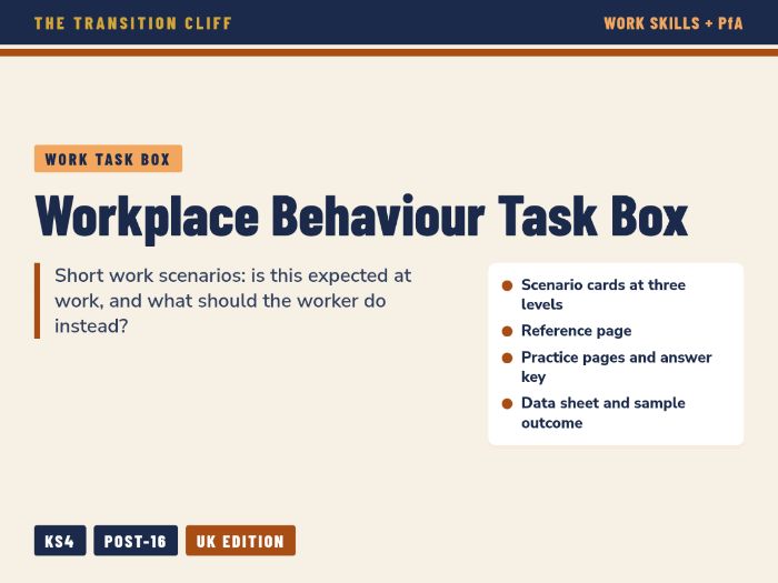 Workplace Behaviour Task Box: Expected Behaviour at Work for SEND Employability (KS4, Post-16)