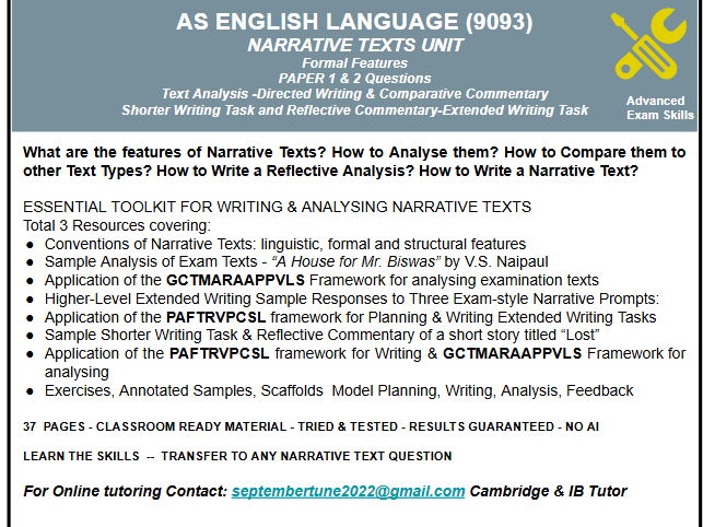 NARRATIVE TEXTS UNIT : CAIE AS ENGLISH LANG (9093)