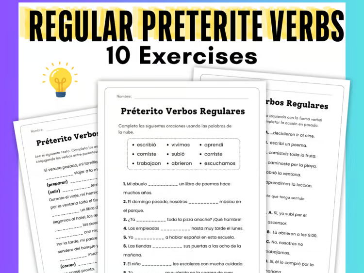 Spanish Preterite Regular Verbs Worksheets | Pretérito Verbos Regulares