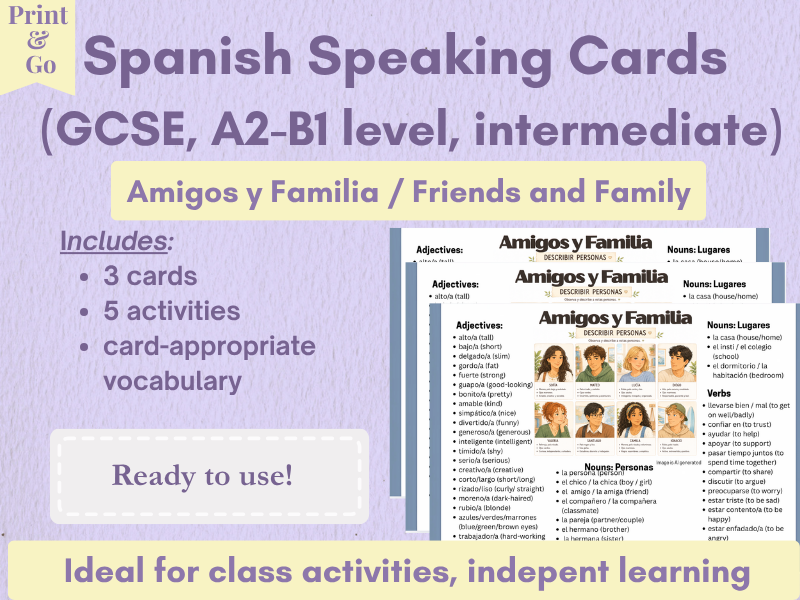 Amigos y Familia Spanish Picture Cards & Vocabulary Activities | GCSE Spanish Speaking Resource
