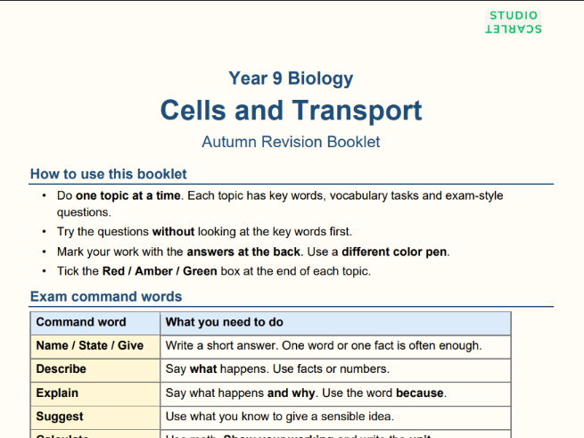 KS3 Biology Cellular Biology Revision Booklet + Answers (AQA)