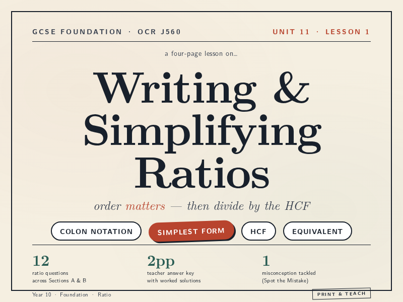 Writing & Simplifying Ratios | GCSE Foundation