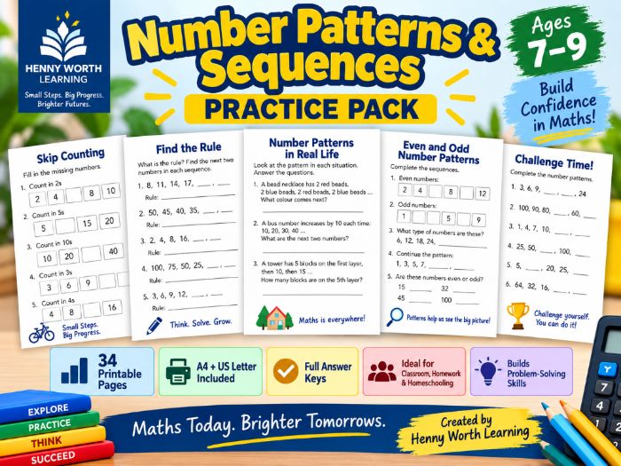 Number Patterns & Sequences Practice Pack