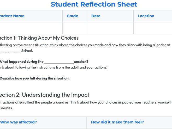 Student Reflection Sheet