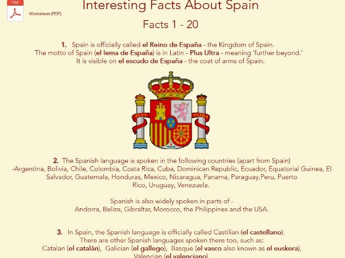 Facts About Spain worksheet with web page by dsoggiu Teaching Resources
