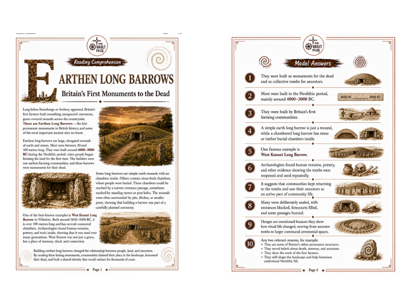 Earth Long Barrows Reading Comprehension with Questions and Answers (KS3 History)
