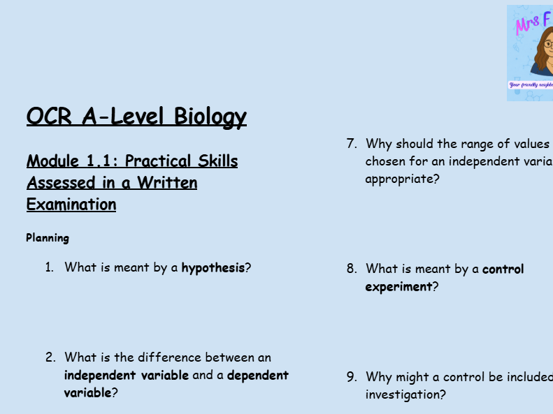 OCR A-Level Biology Worksheets – Module 1.1: Practical Skills