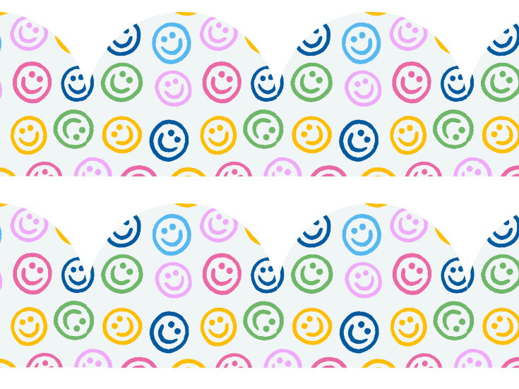 Colourful smiley face scallop printable border