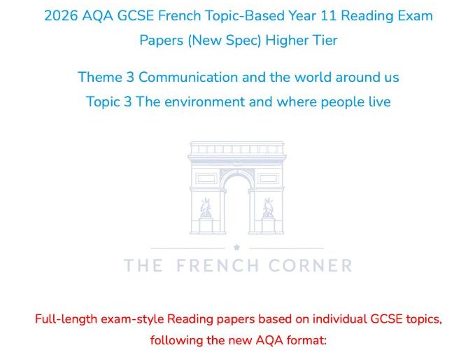 2026 AQA GCSE French Topic-Based Reading Exam Paper 3.3 – Higher Tier