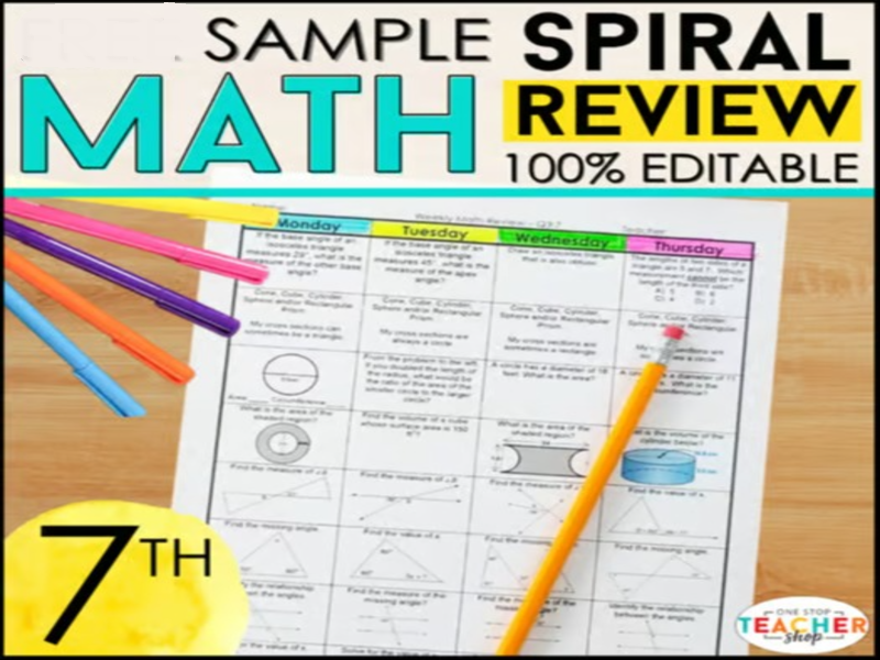 7th Grade Math Spiral Review & Quizzes