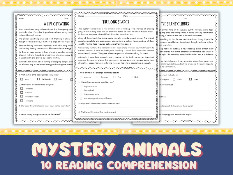 Mystery Animals Reading Comprehension | Guess the Animal & Habitat | Inference Passages