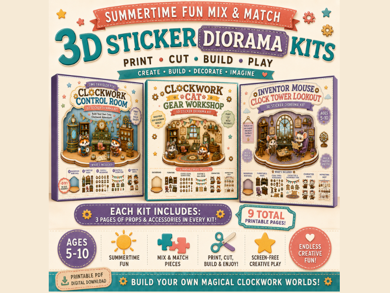 Printable Time Travel Sticker Bundle for Ages 5–10 and Grades K–5. This summer mix-and-match sticker