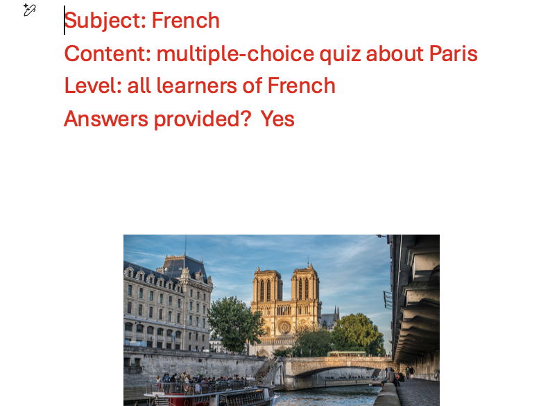 French, Paris Quiz, 50 questions, multiple-choice, with answers, for all levels.