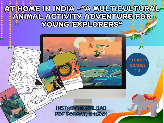 At Home in India–Grades 1–3 multicultural animal study, geography and literacy activity book