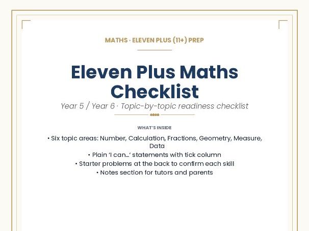 Eleven Plus Maths Skills Checklist