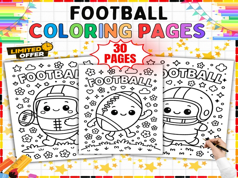 American Football Coloring Sheets | 30 Page Coloring Sheets | Helmets and Footballs