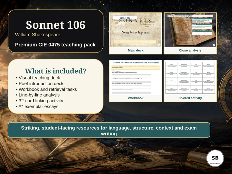 “Sonnet 106” poem by Shakespeare – Full Teaching & Learning Pack - Smithy’s Basics