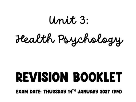 BTEC Applied Psychology Extended Certificate Unit 3 Health Psychology: Work booklet