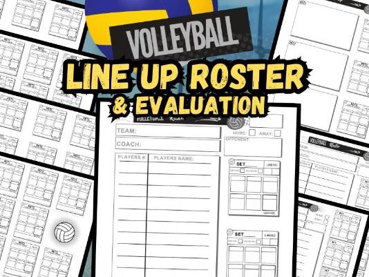 Volleyball Lineup & Roster Sheets and Line Up Evaluation for volleyball Coach 8.5x11 | 9 PDF Digital