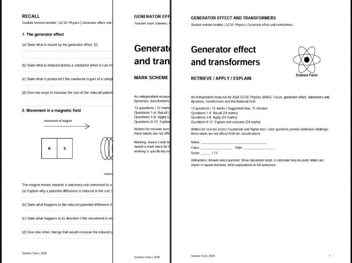 AQA Physics: Generator Effect and Transformers Revision Questions
