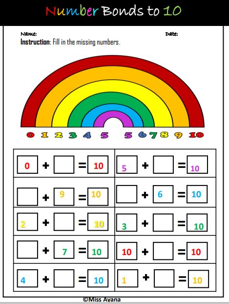 Rainbow Number Bonds To 10 Numicon Number Facts Teaching Resources