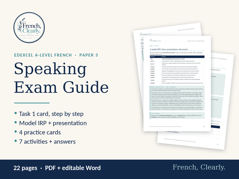 Model Magazine Edits Edexcel A-level French Speaking Exam Guide – Paper 3: Statement Card ...