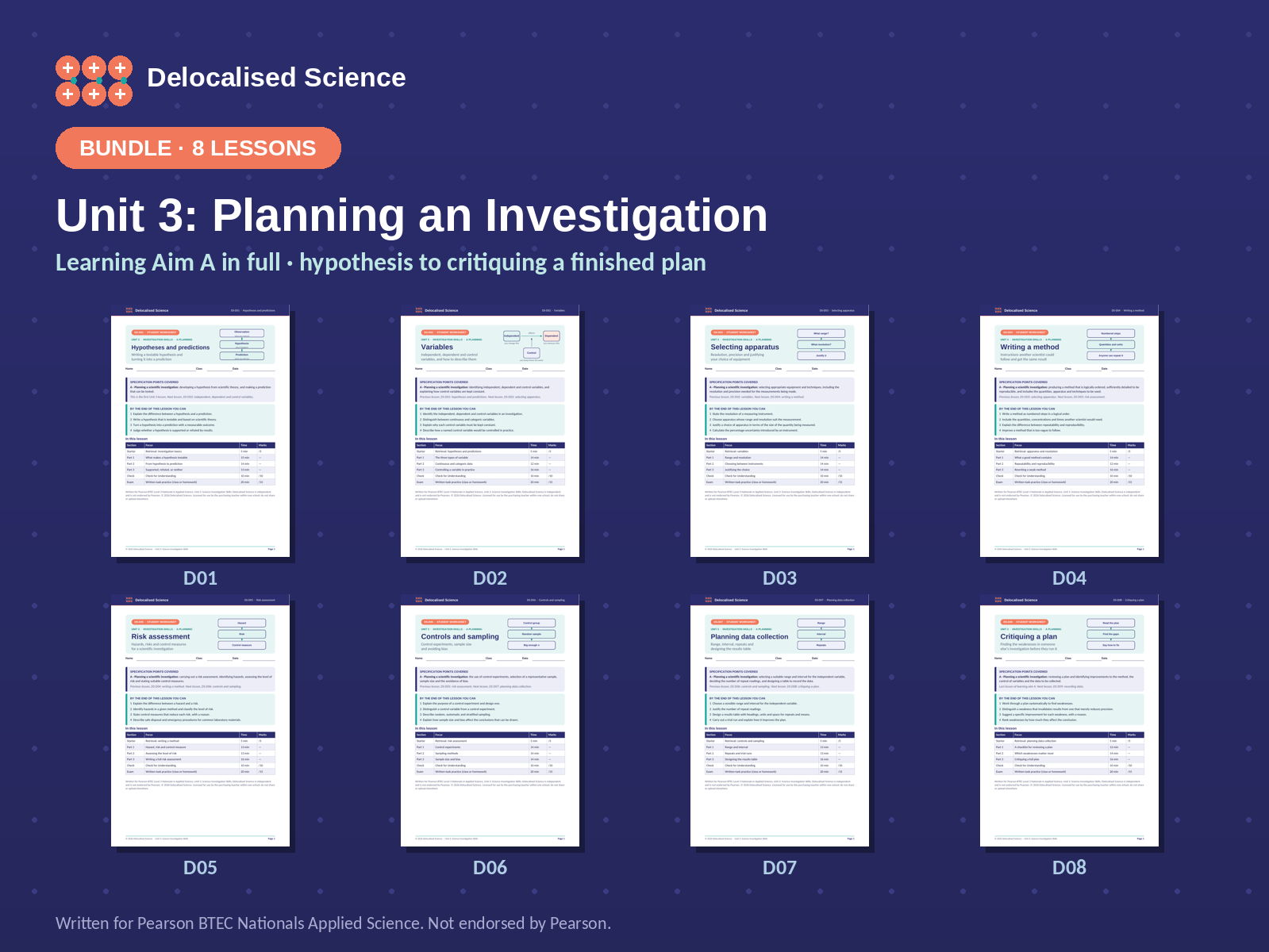 BTEC Applied Science Unit 3 Bundle: Planning an Investigation | 8 Complete Lessons