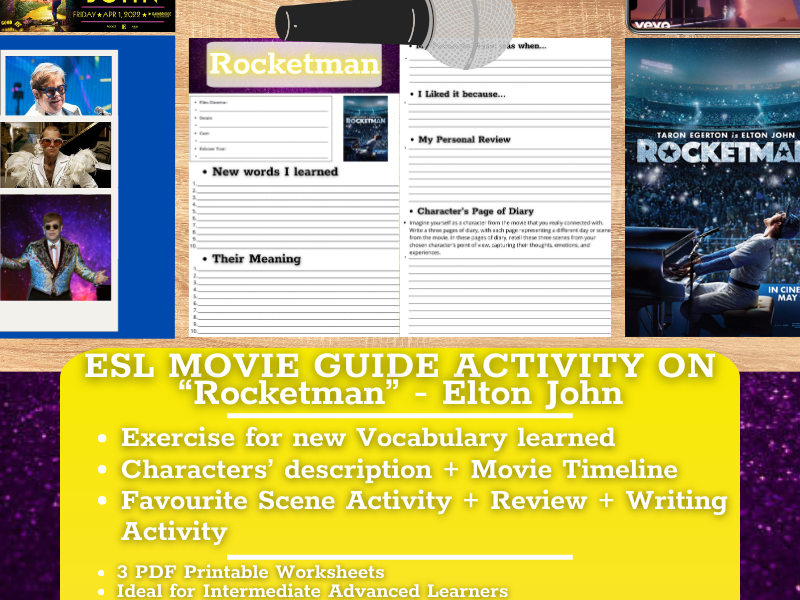 ESL Movie Guide Worksheets on Rocketman - Elton John