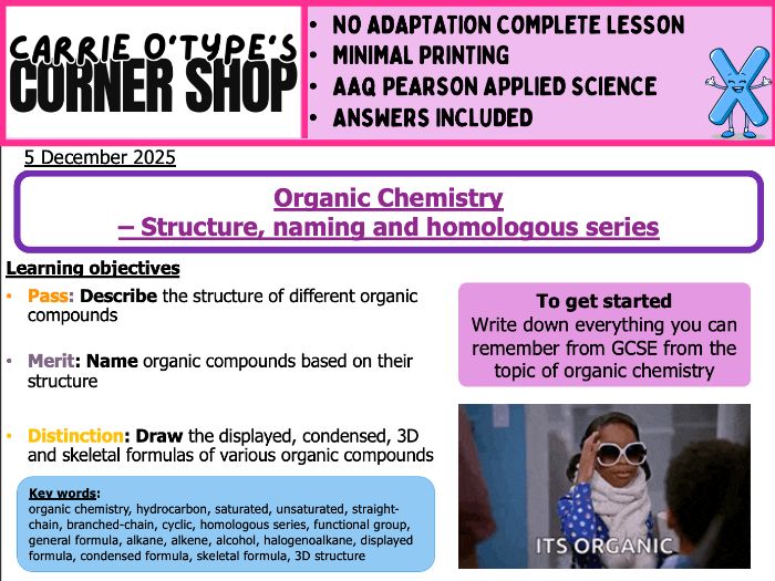Organic Chemistry Intro - AAQ Pearson Applied Science