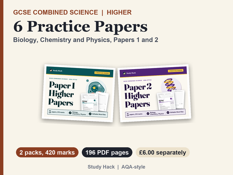 GCSE Combined Science Higher Practice Papers 1 and 2: 6 Papers with Mark Schemes (AQA-style)