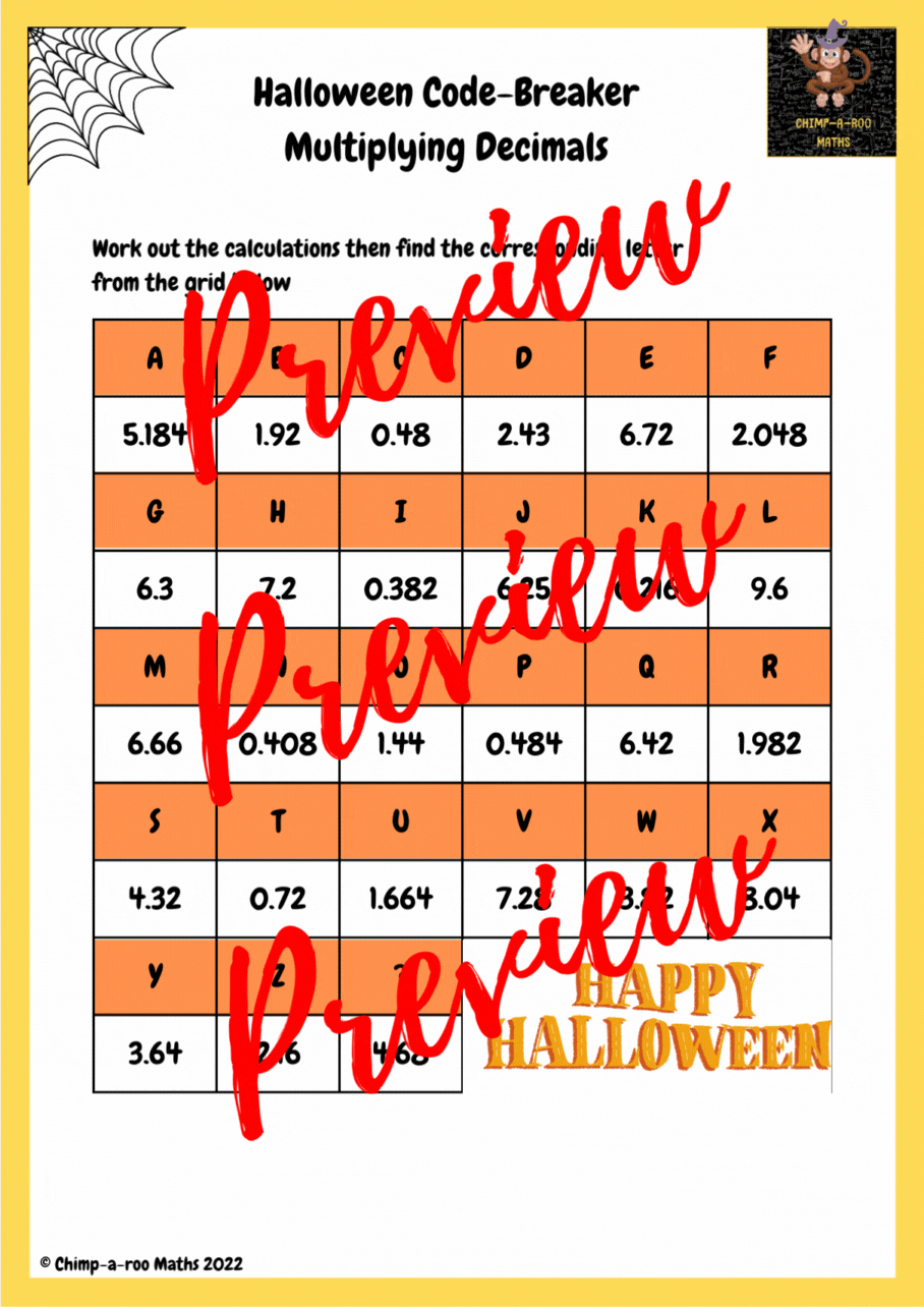 Halloween Multiplying Decimals Code Breaker Teaching Resources