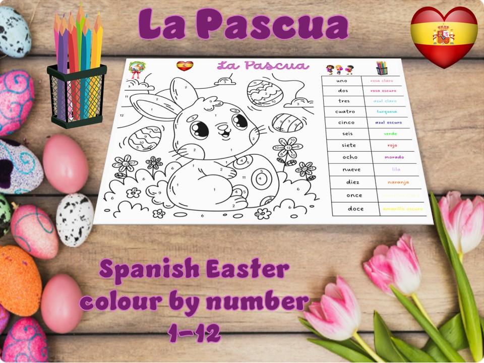 La Pascua | Colorear | Spanish Easter | Colour by number 1-12