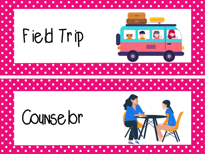 Hot Pink Background with Polka Dots Schedule Cards Editable