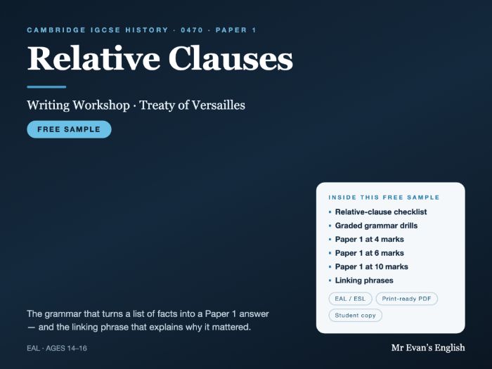 IGCSE History 0470 | Writing Workshop | Relative Clauses for Paper 1 | FREE SAMPLE