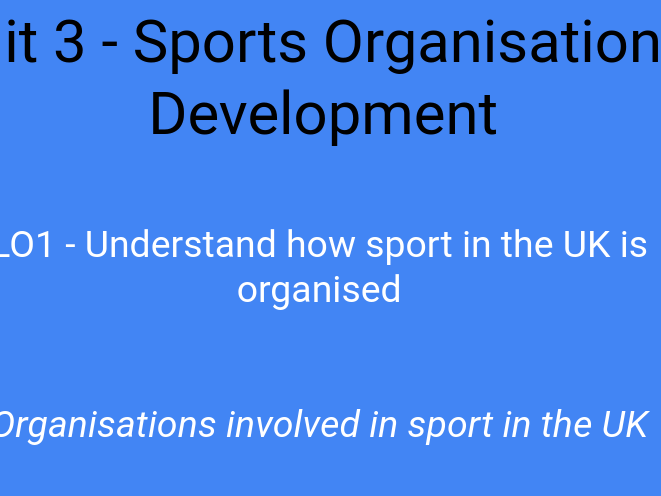 CTEC Level 3 Sport, Unit 3 Sports Development & Organisation of Sport Lo1, Lo2, LO3