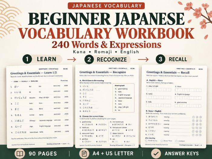 Beginner Japanese Vocabulary Workbook